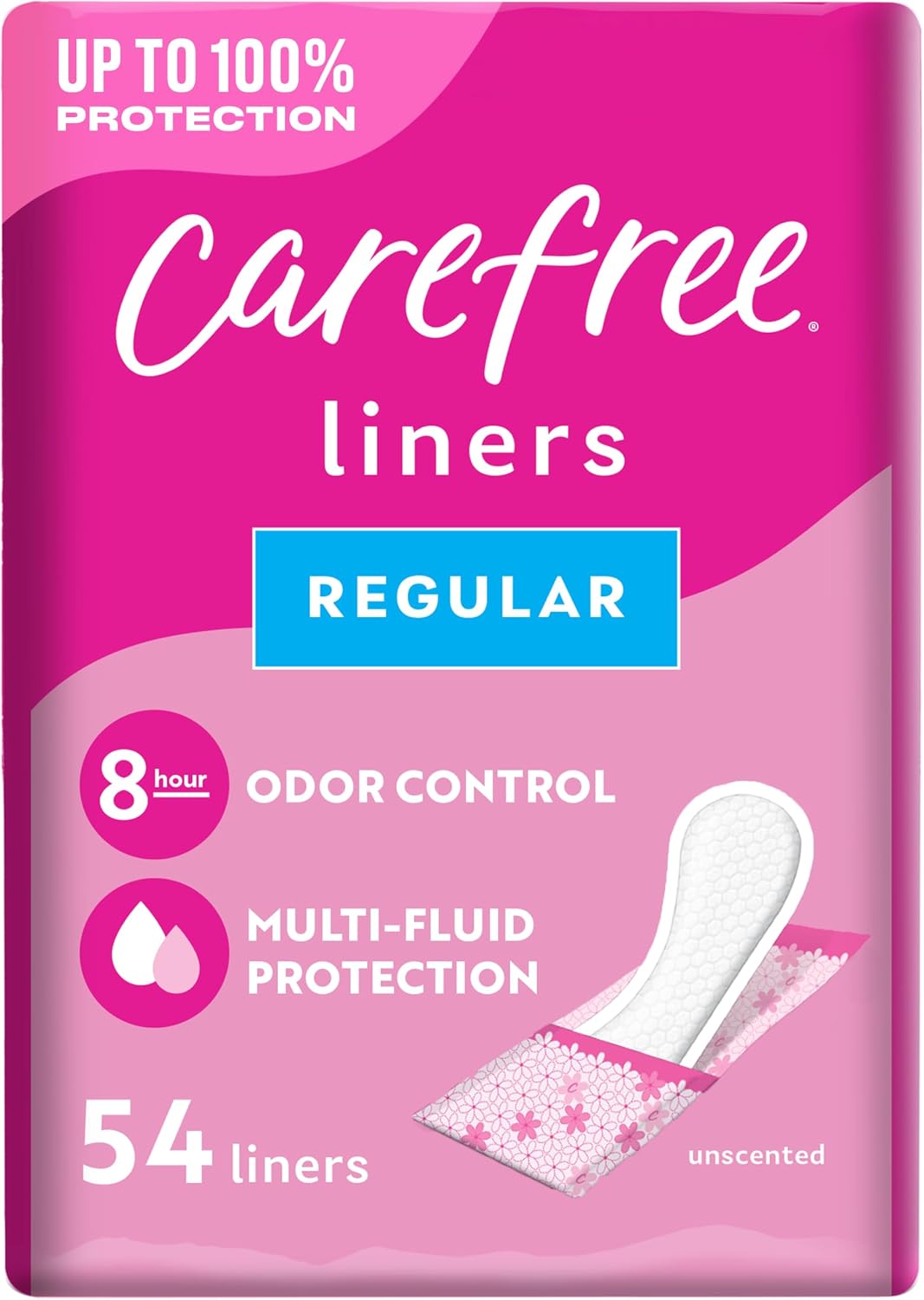 Carefree Panty Liners for Women – Regular, Unscented, Individually Wrapped, 54 Count