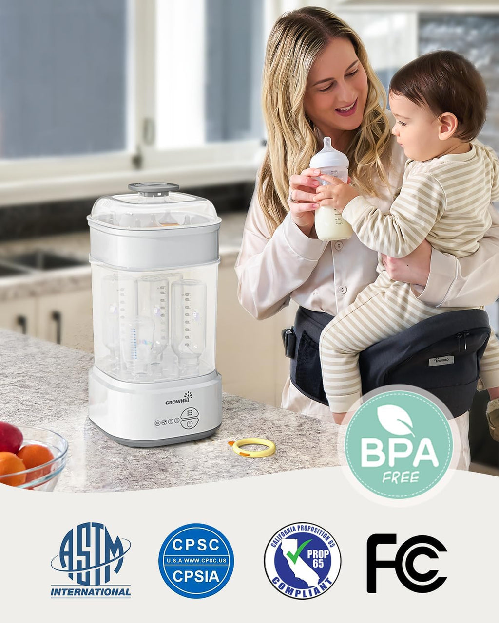 Grownsy Compact Baby Bottle Sterilizer and Dryer with Fast Sanitization