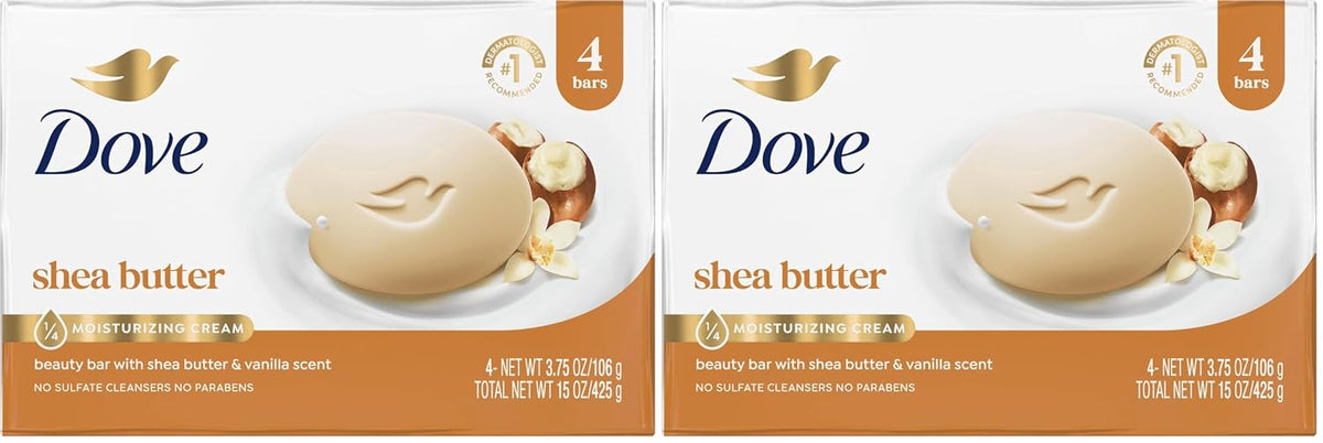Dove Shea Butter Beauty Bar Soap 8 Count, Cleanser, 3.75 oz I beauty bar