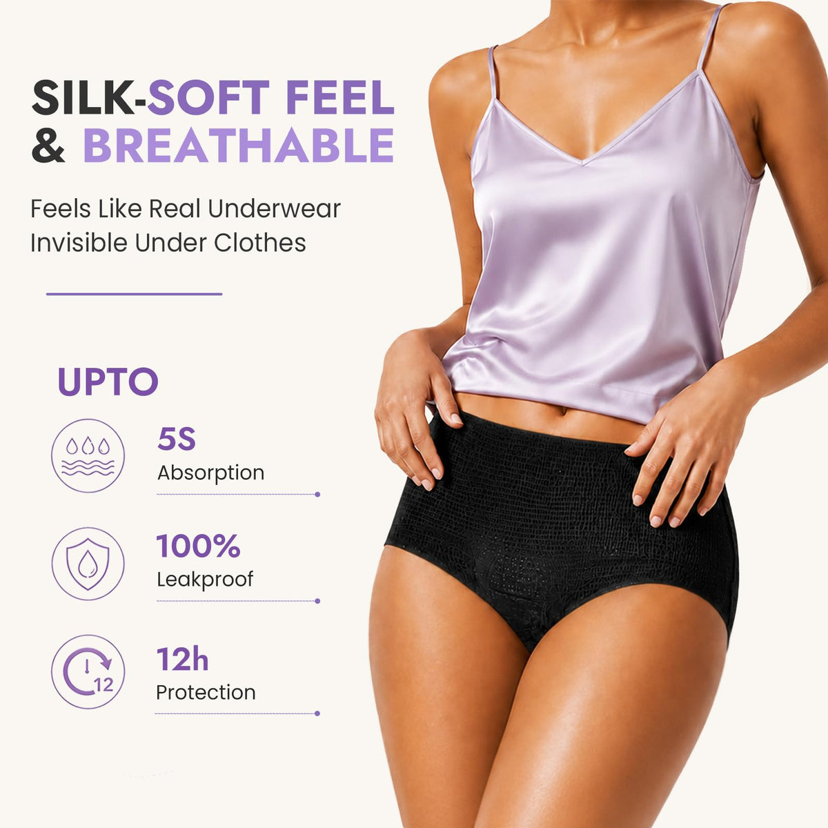 MOLLIS Disposable Period Underwear, Postpartum Panties, L/XL, Black, 8Ct
