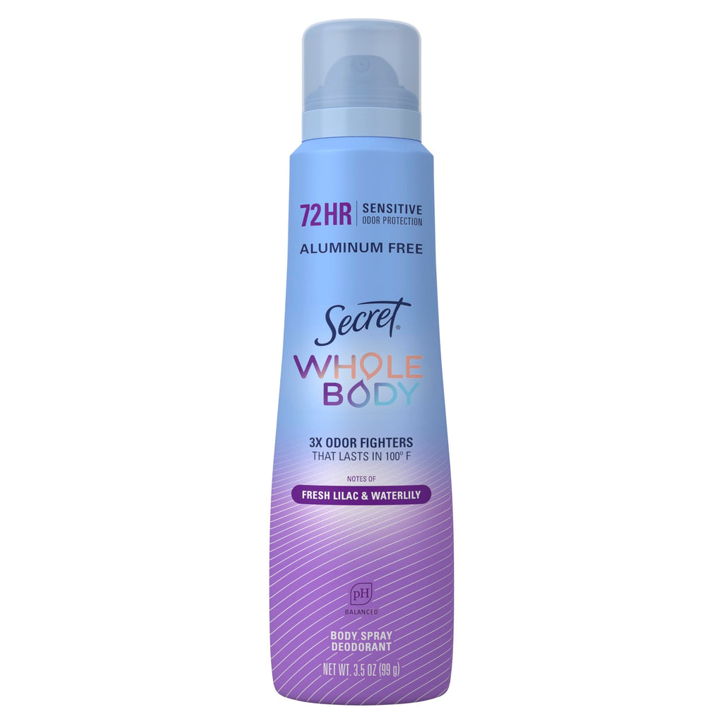 Secret Aluminum Free Whole Body Deodorant Spray for Women, 72hr Sensitive Freshness & Odor Defense, PH Balanced, Invisible Protection, Safe to Use Everywhere, Peach & Vanilla Blossom Scent, 3.5 oz