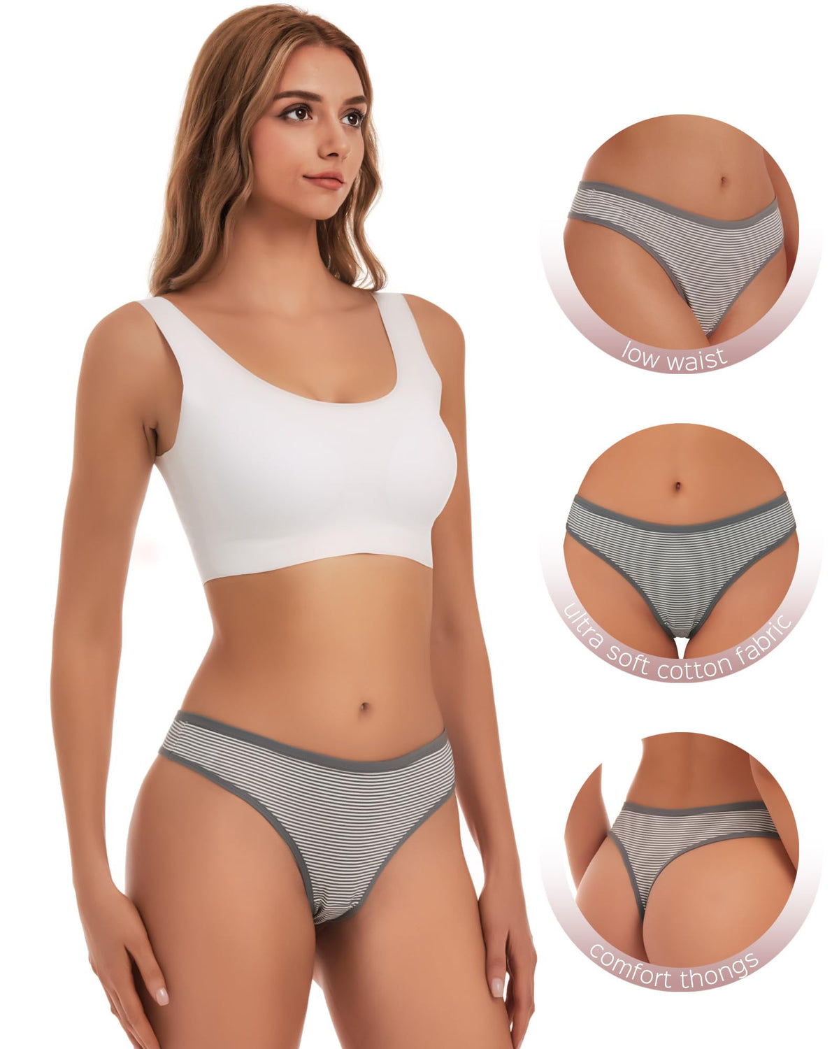 ANZERMIX Women's Breathable Cotton Thong Panties Pack of 6
