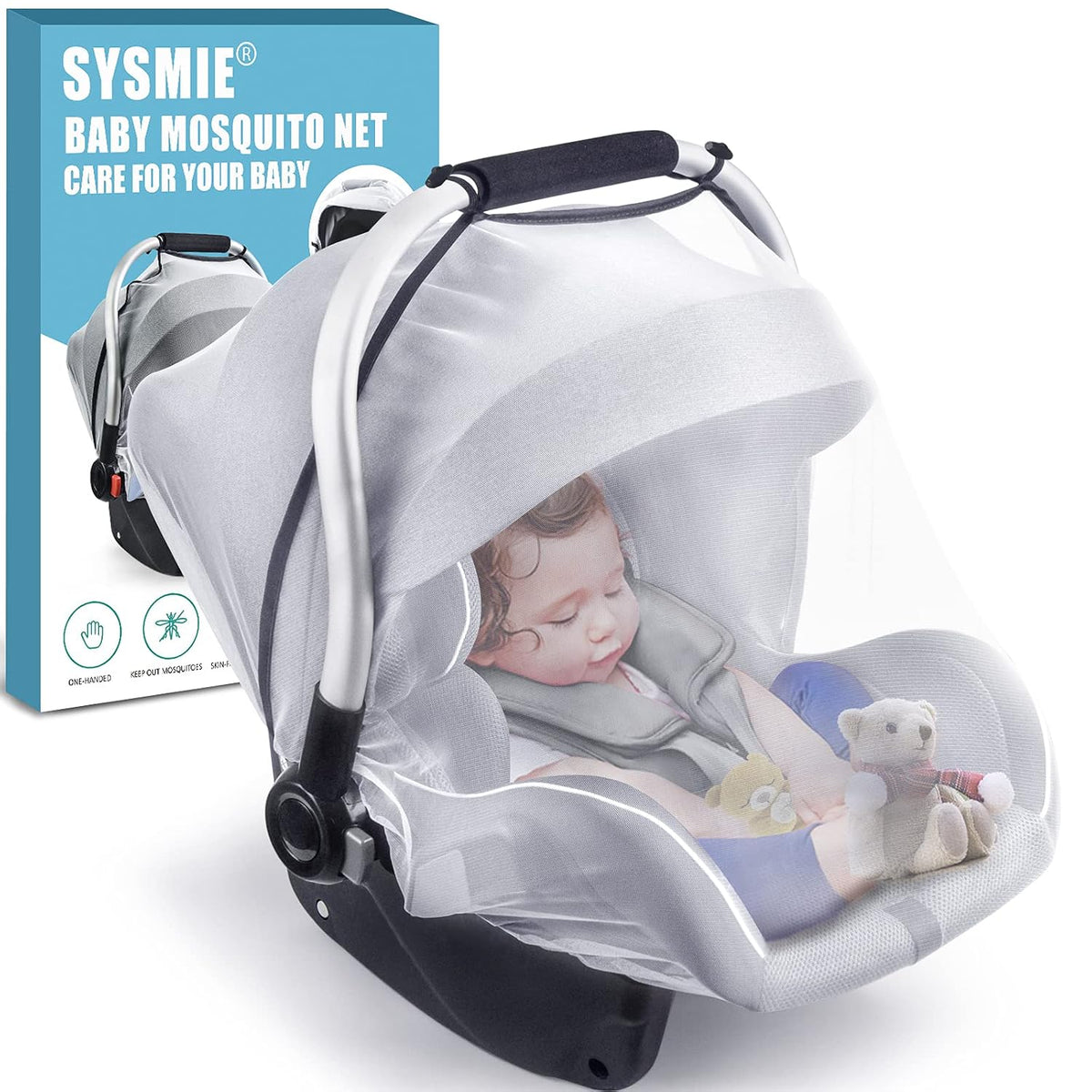 Sysmie Baby Mosquito Net for Infant Car Seat and Doona Stroller, White