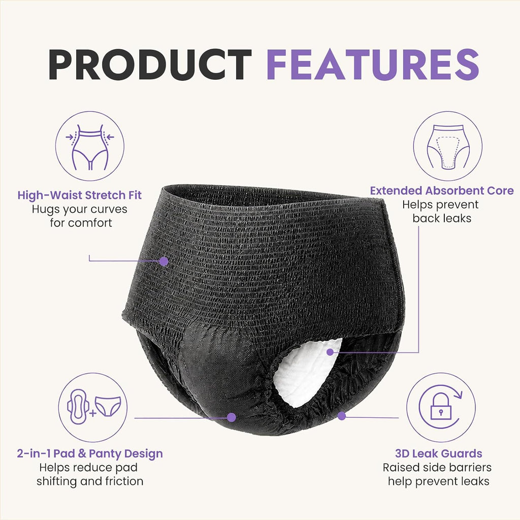 MOLLIS Disposable Period Underwear, Postpartum Panties, L/XL, Black, 8Ct