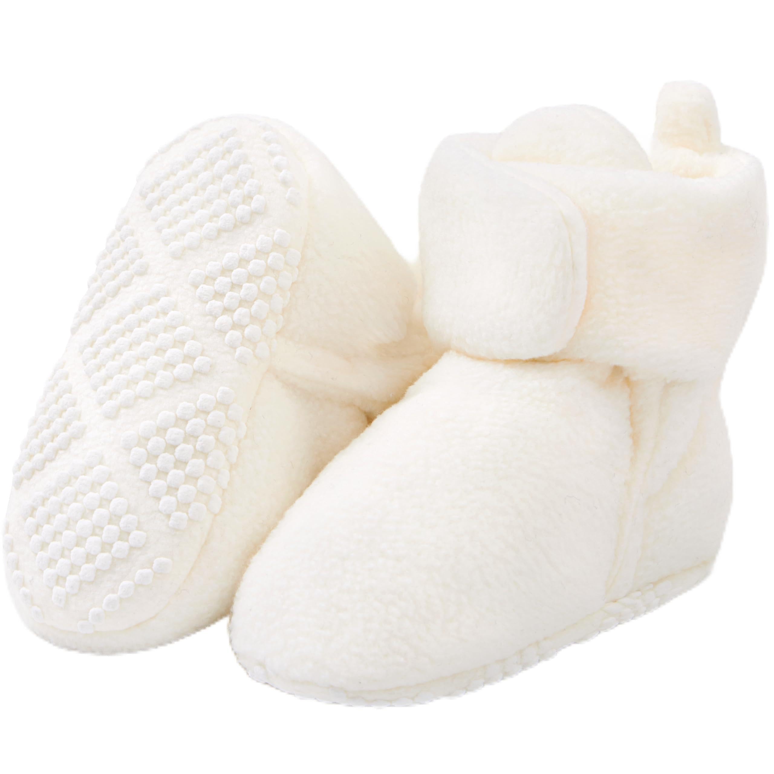 Pro Goleem Fleece Baby Booties, Warm Cozy Baby Slippers, Stay On Sock Shoes, Easy to Put on, Unisex Baby Gifts, Soft Non-Slip Adjustable Newborn Boots for Boys and Girls