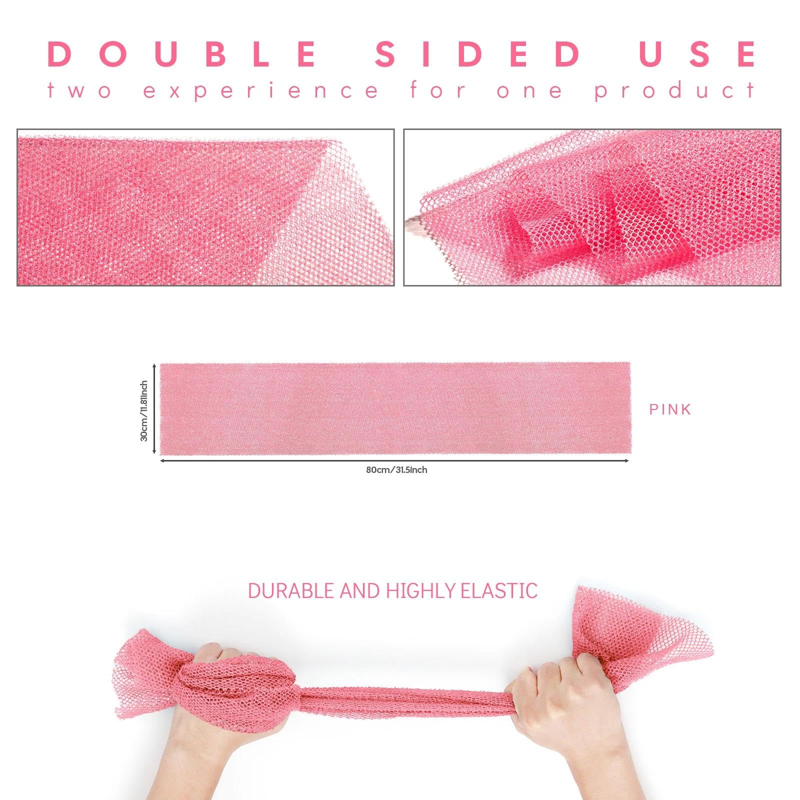 UJFQBH 3 Pack African Net Sponge, African Exfoliating Net Bath Sponge Long Net Bath Sponge Exfoliating Shower Body Scrubber Back Scrubber Skin Smoother,Great for Daily Use (Pink,Yellow,Purple)