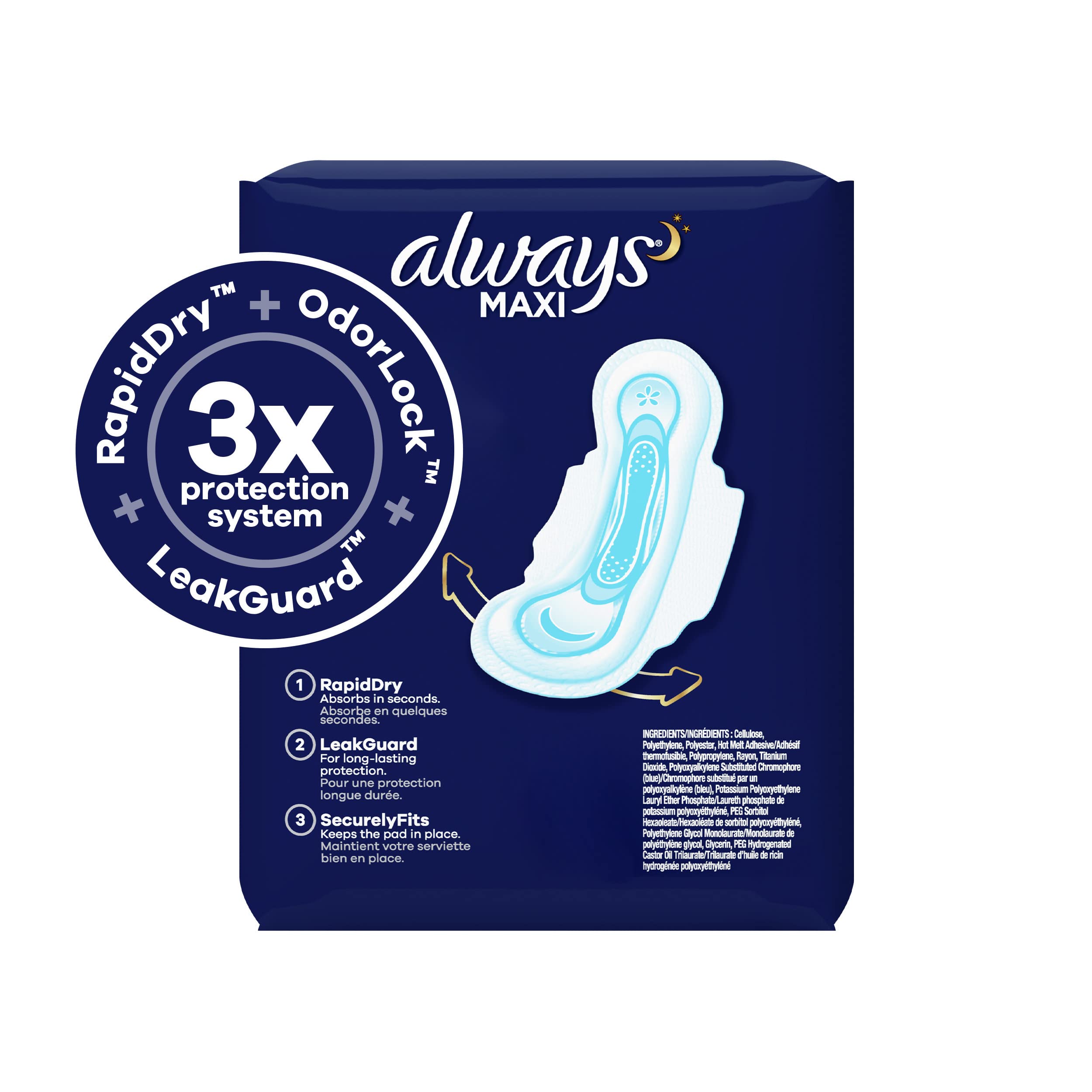 Always Maxi Overnight Pads with Wings for Women, Size 5, Extra Heavy Overnight Absorbency, Unscented, 36 Count