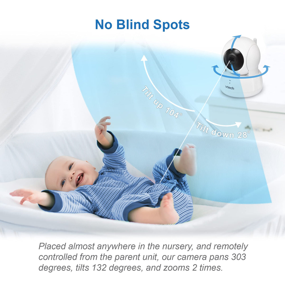 VTech Baby Monitor No WiFi – 19Hr Video Battery, 1000ft Range, Night Vision, Two-Way Talk, Temperature Sensor, Sound-Activated Screen, Lullabies | VM819