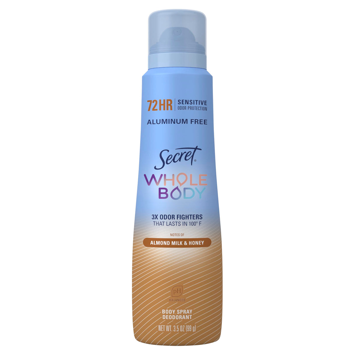 Secret Aluminum Free Whole Body Deodorant Spray for Women, 72hr Sensitive Freshness & Odor Defense, PH Balanced, Invisible Protection, Safe to Use Everywhere, Peach & Vanilla Blossom Scent, 3.5 oz