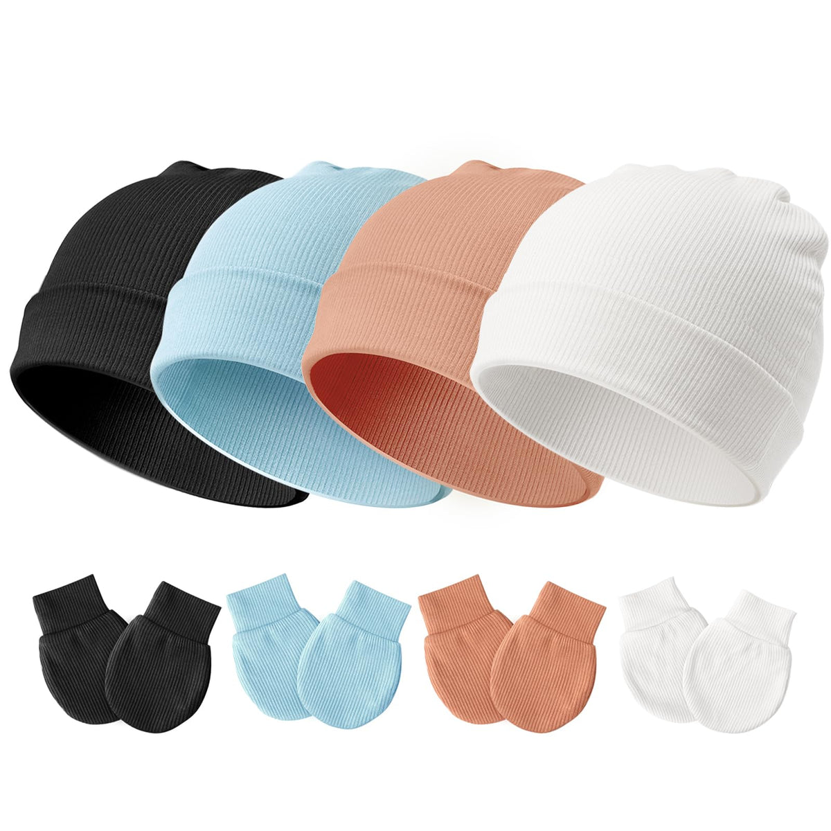 BQUBO Baby Hats and Mittens Infant Cotton Beanie Gloves No Scratch Set Newborn Hospital Hat for Boys Girls