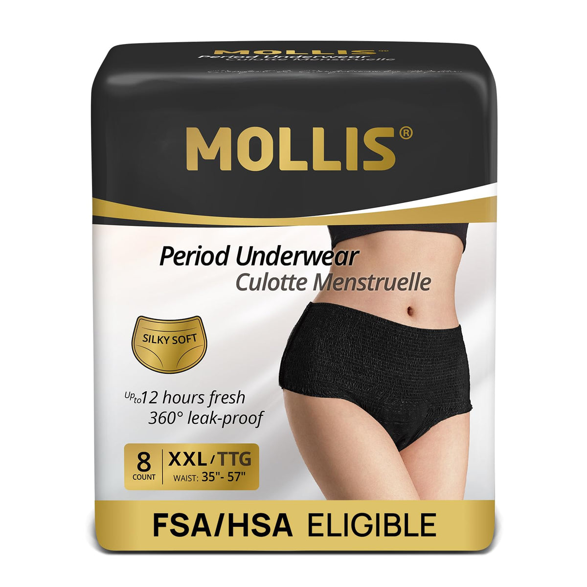 MOLLIS Disposable Period Underwear, Postpartum Panties, L/XL, Black, 8Ct