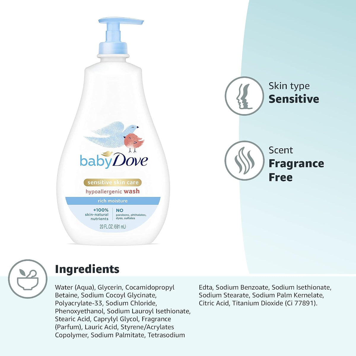 Baby Dove Sensitive Skin Care Baby Wash For Baby Bath Time Rich 20 oz