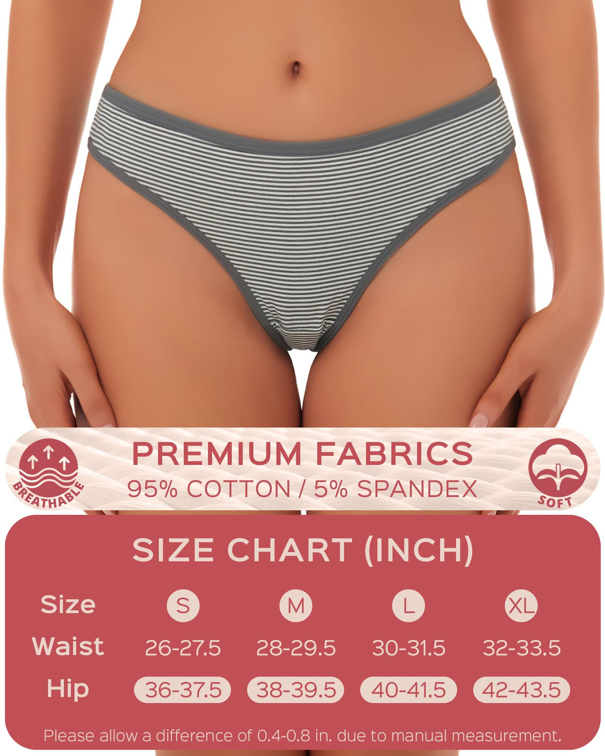 ANZERMIX Women's Breathable Cotton Thong Panties Pack of 6