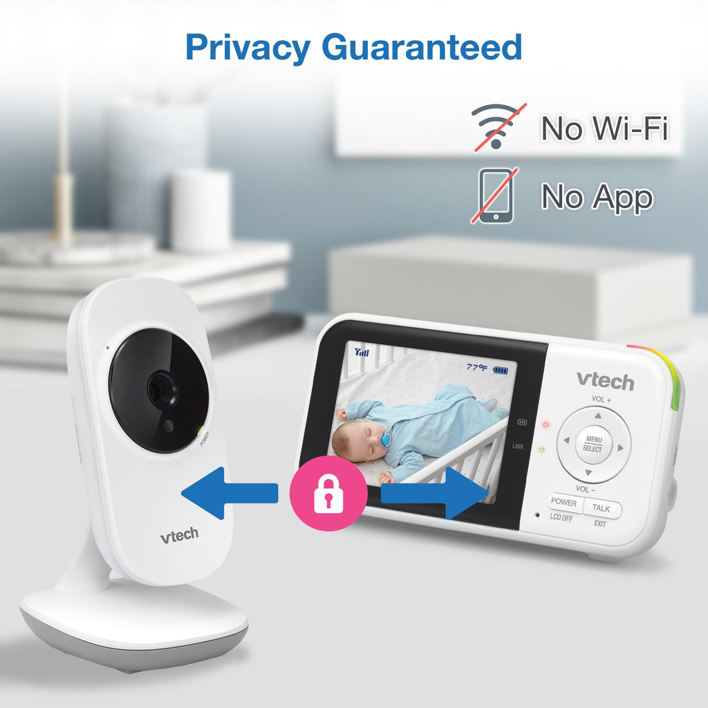 VTech Baby Monitor No WiFi – 19Hr Video Battery, 1000ft Range, Night Vision, Two-Way Talk, Temperature Sensor, Sound-Activated Screen, Lullabies | VM819
