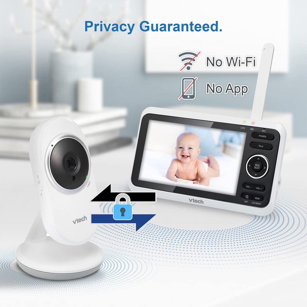 VTech Baby Monitor No WiFi – 19Hr Video Battery, 1000ft Range, Night Vision, Two-Way Talk, Temperature Sensor, Sound-Activated Screen, Lullabies | VM819