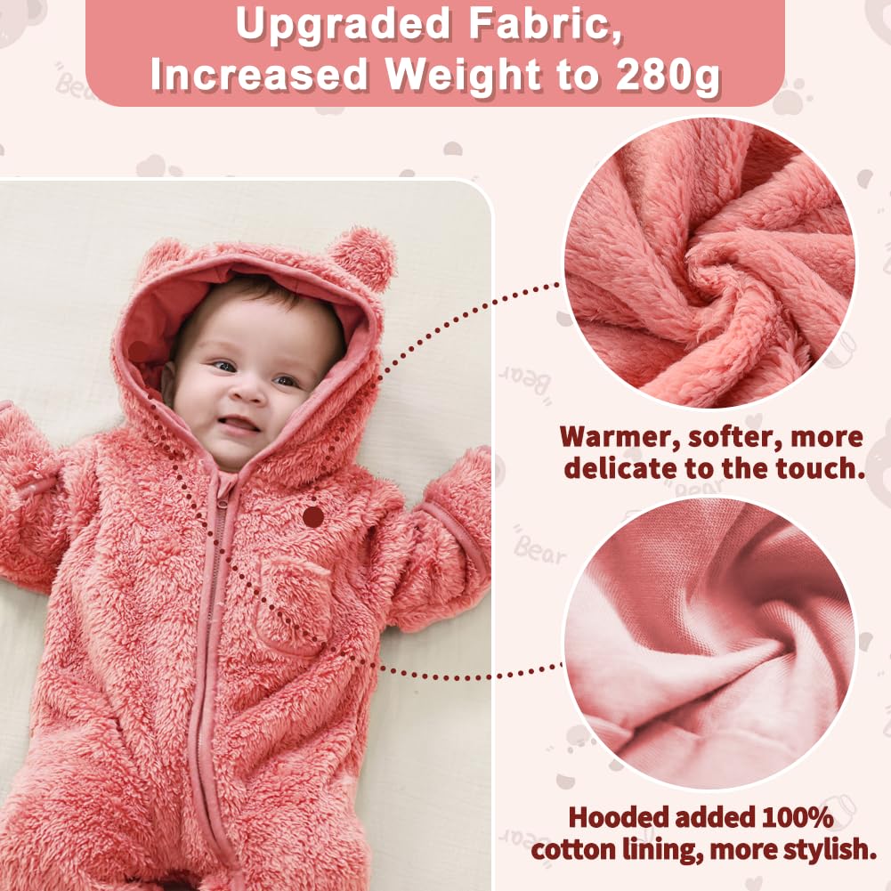 AiWMGL Newborn Baby Bear Outfit With Fold-Over Mittens and Footies Girls Boys Winter Fleece Clothes Hooded Romper Snowsuit