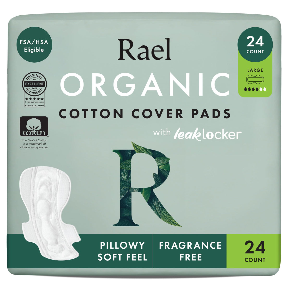 Rael Organic Cotton Cover Sanitary Pads for Women Moderate (Regular, 56 Ct)