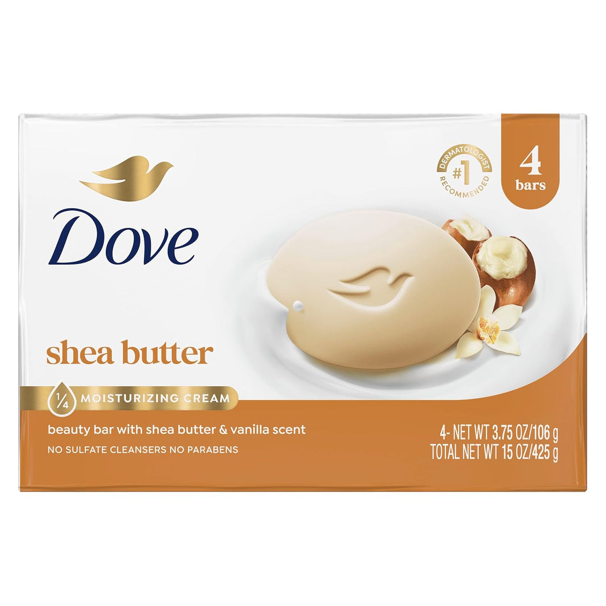 Dove Shea Butter Beauty Bar Soap 8 Count, Cleanser, 3.75 oz I beauty bar