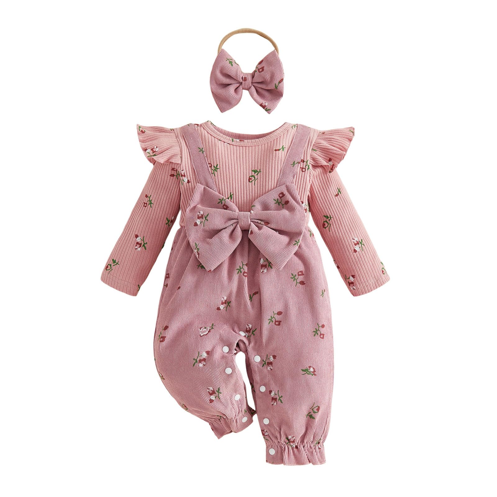 YINGISFITM Newborn Baby Girl Clothes Floral Romper Fack Two Piece Jumpsuit