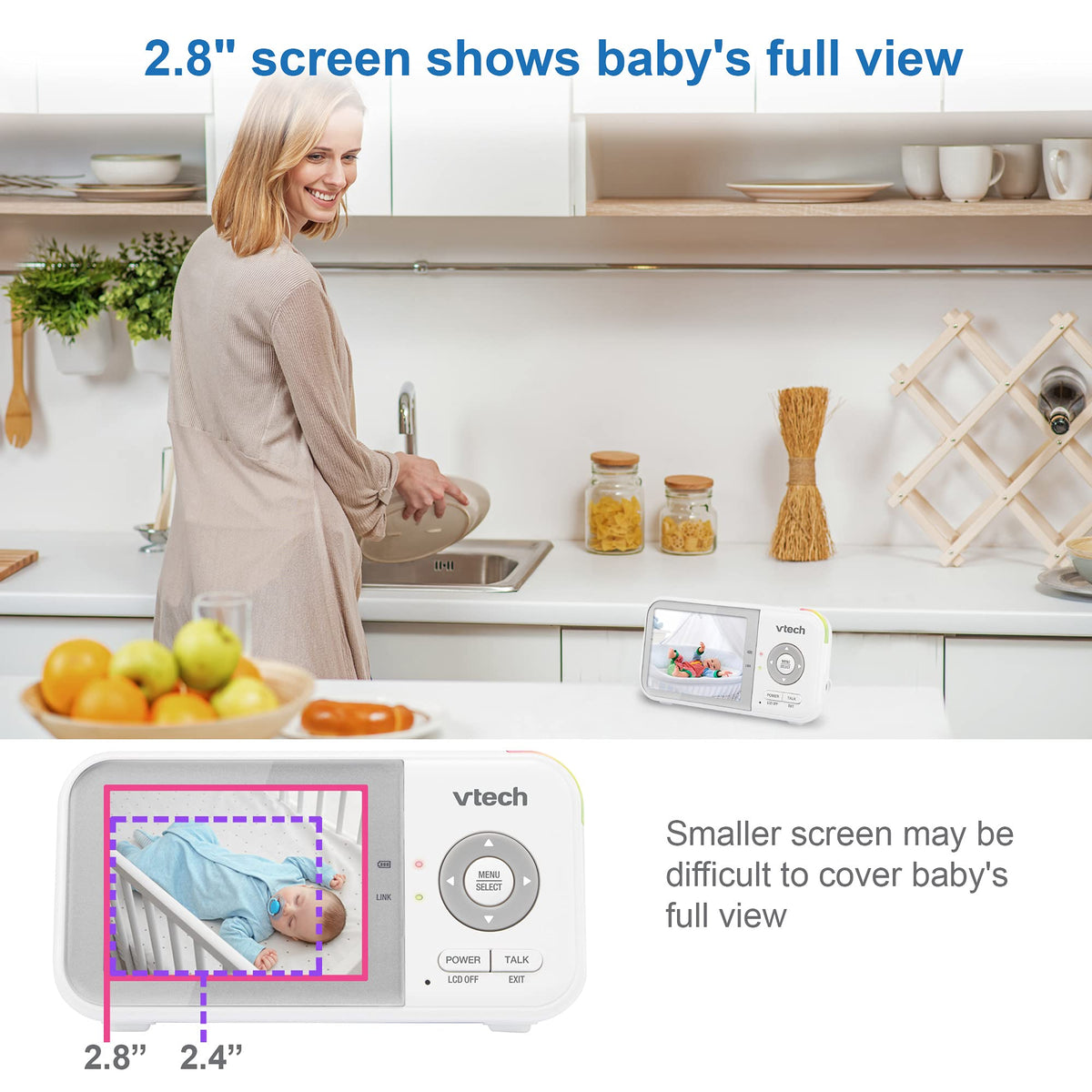 VTech Baby Monitor No WiFi – 19Hr Video Battery, 1000ft Range, Night Vision, Two-Way Talk, Temperature Sensor, Sound-Activated Screen, Lullabies | VM819
