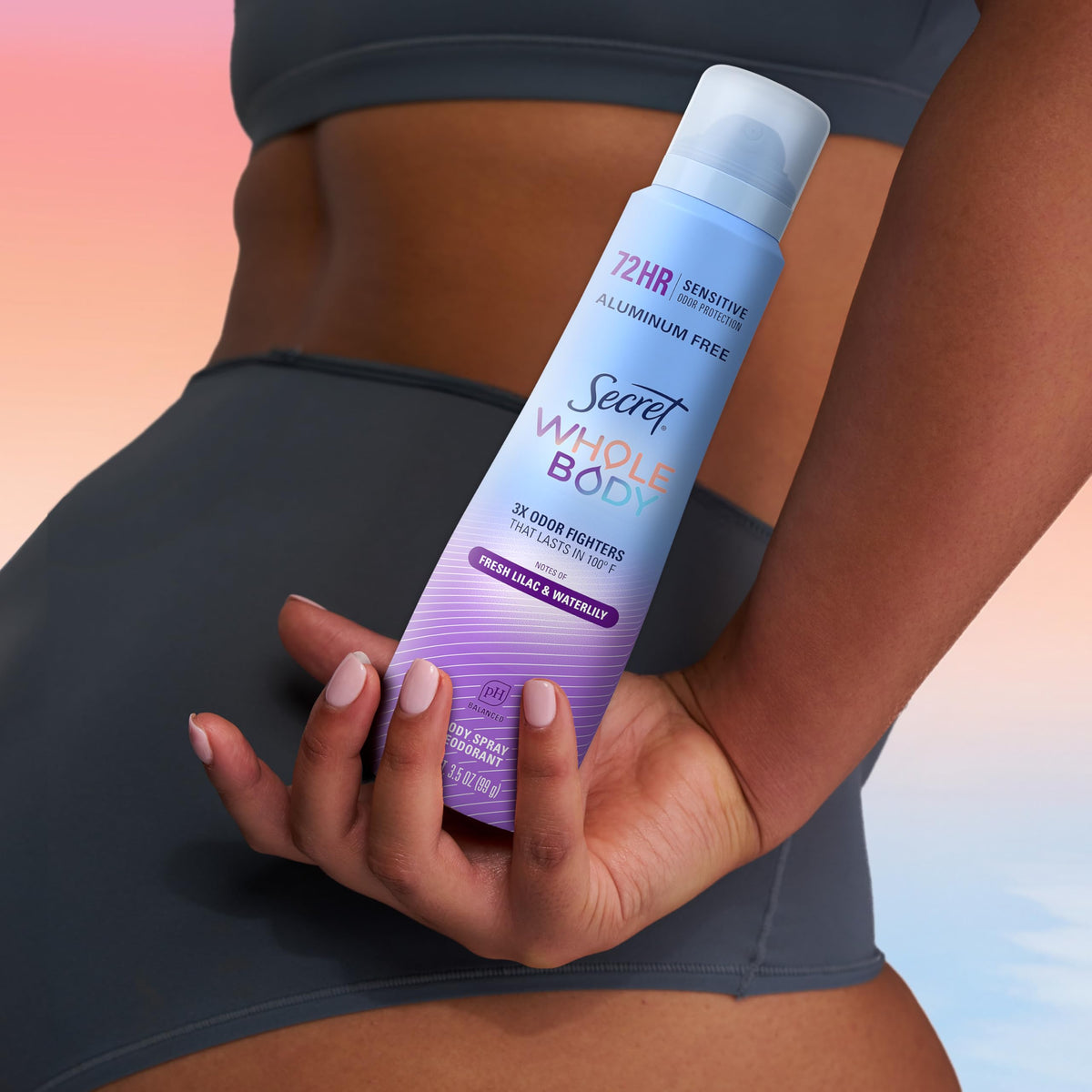 Secret Aluminum Free Whole Body Deodorant Spray for Women, 72hr Sensitive Freshness & Odor Defense, PH Balanced, Invisible Protection, Safe to Use Everywhere, Peach & Vanilla Blossom Scent, 3.5 oz