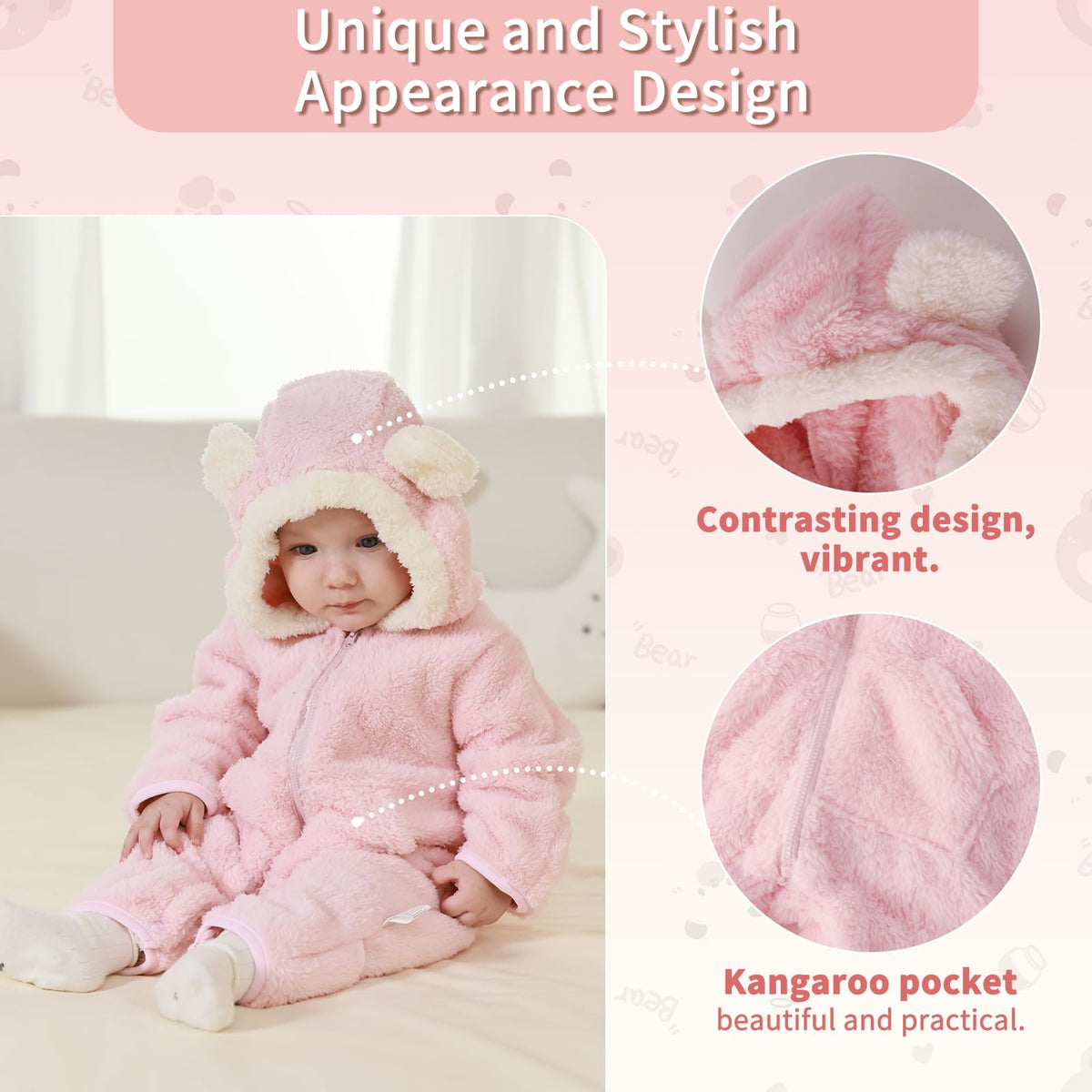 AiWMGL Newborn Baby Bear Outfit Suit With Fold-Over Mittens Footies Girls Boys Winter Fleece Clothes Hooded Romper Snowsuit