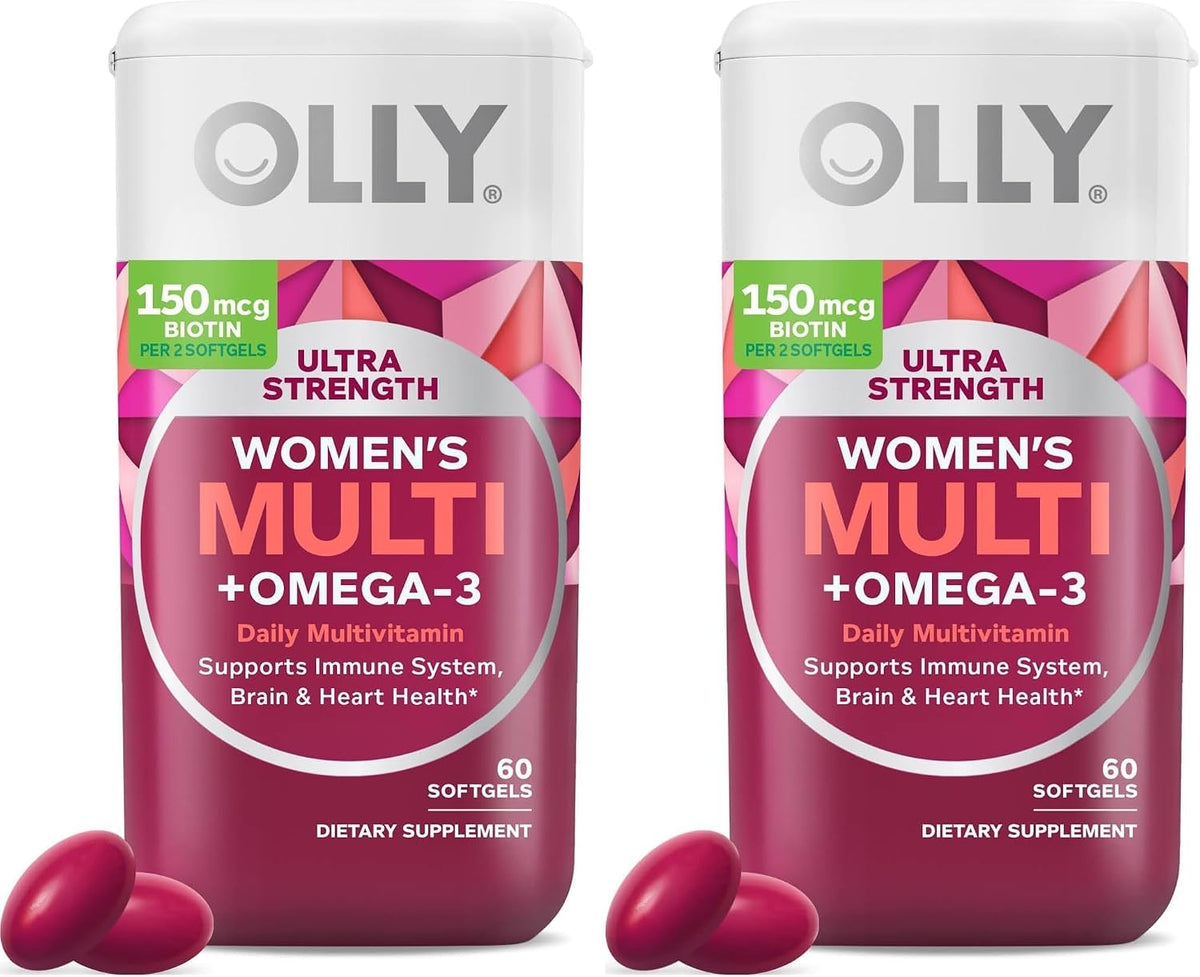 OLLY Ultra Strength Women's Multivitamin Softgels, Omega-3s - 60 Count