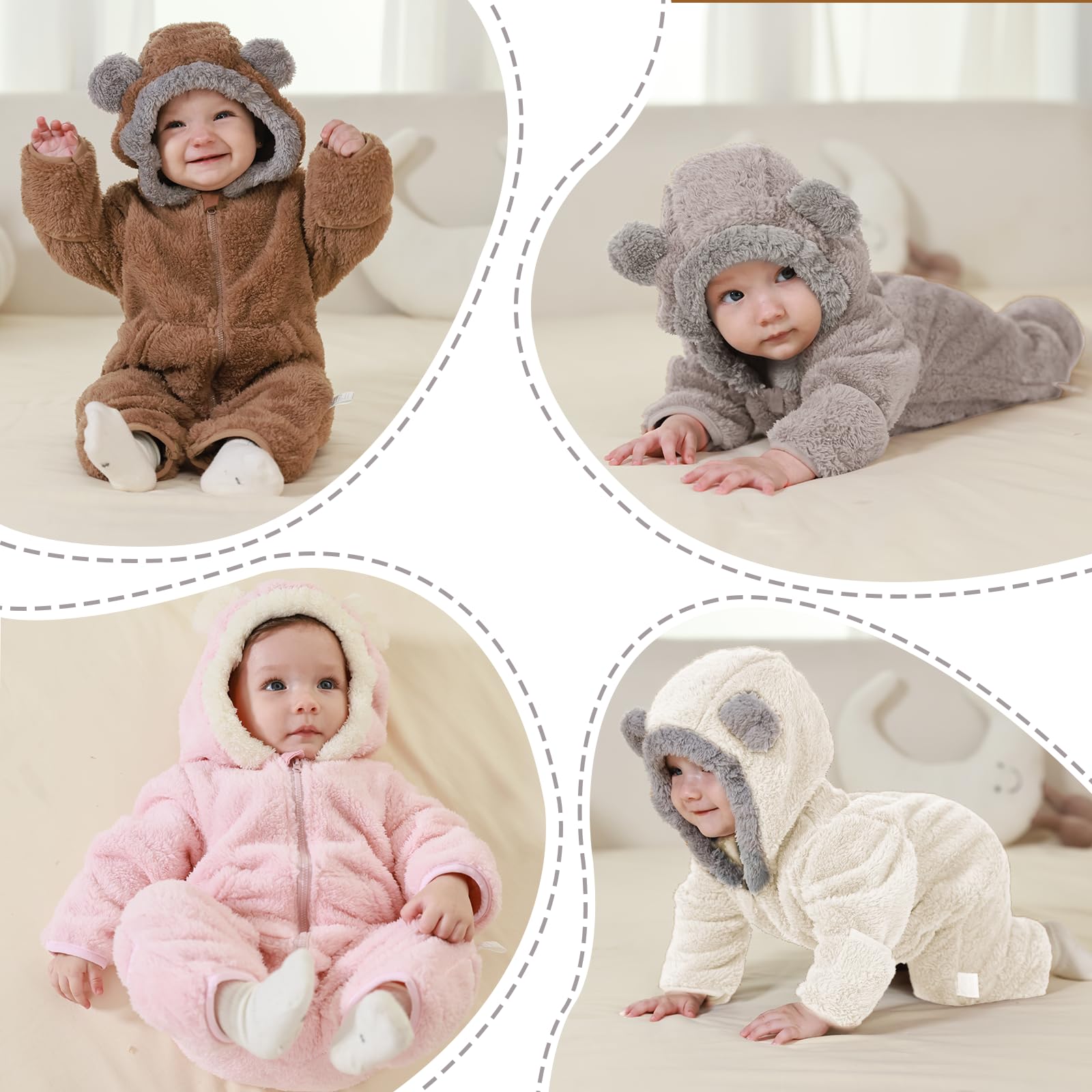 AiWMGL Newborn Baby Bear Outfit Suit With Fold-Over Mittens Footies Girls Boys Winter Fleece Clothes Hooded Romper Snowsuit