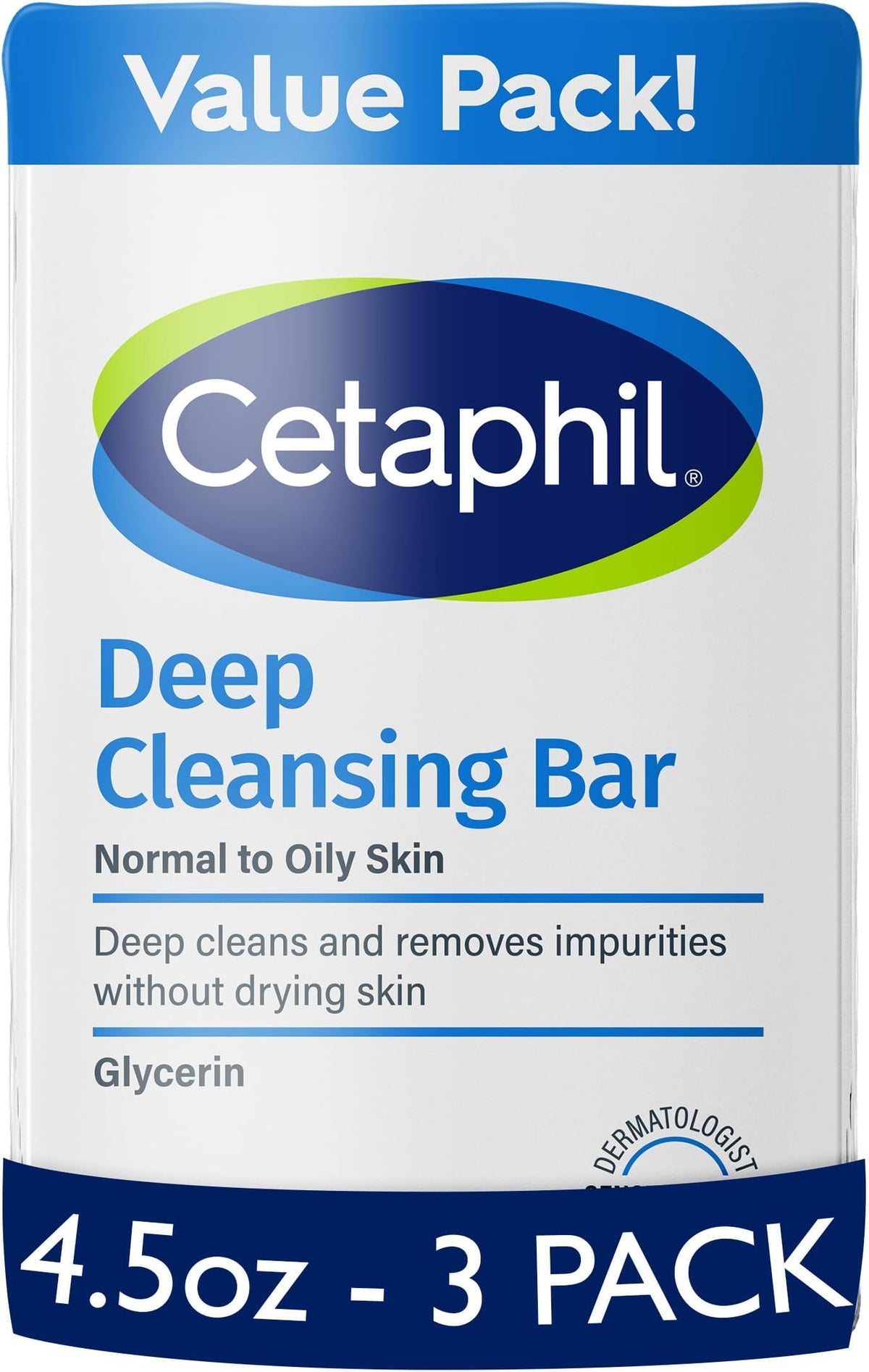 Cetaphil Deep Cleansing Face & Body Bar Soap, Sensitive Skin Care, 3ct