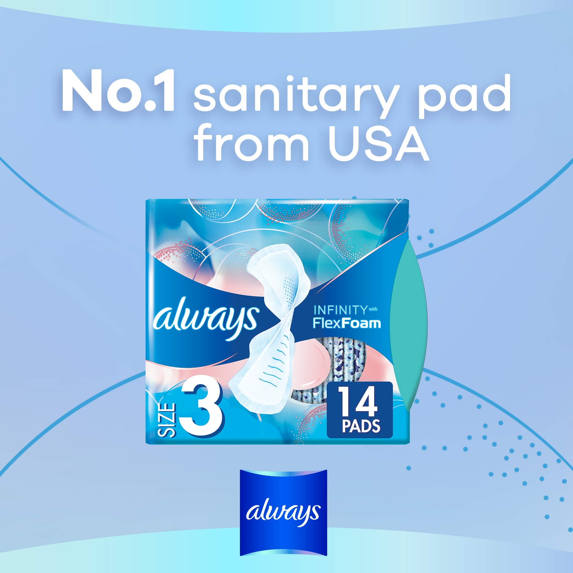 Always Infinity Feminine Pads for Women, Flexfoam Pads with Wings, Size 3, Extra Heavy Absorbency, Unscented, 84 Count (3 Packs of 28)