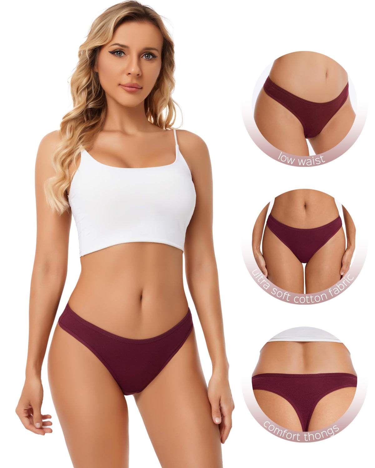 ANZERMIX Women's Breathable Cotton Thong Panties Pack of 6