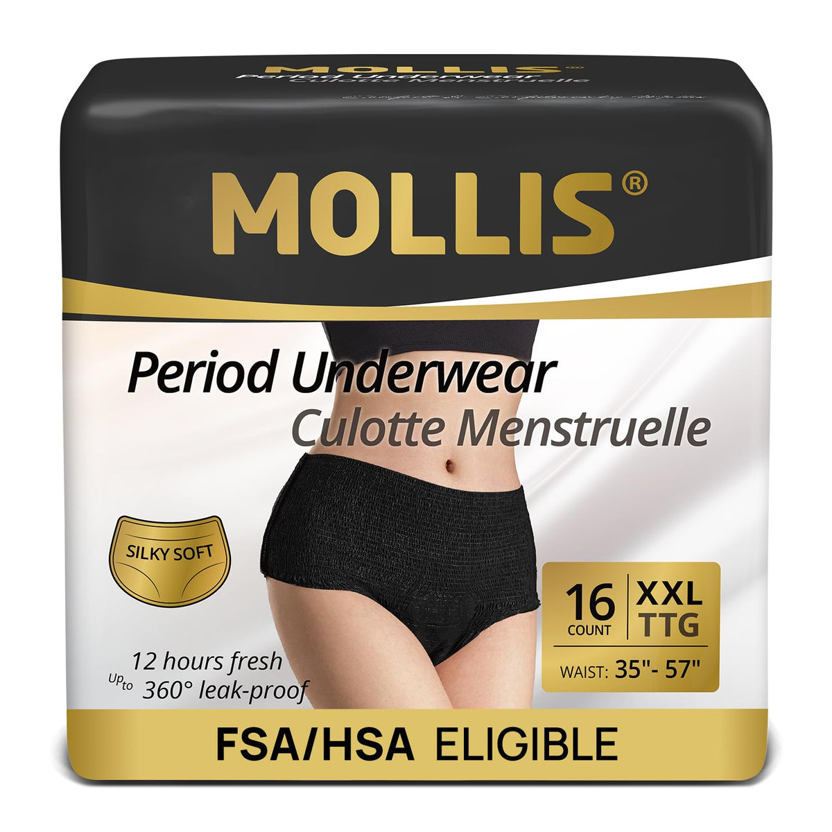 MOLLIS Disposable Period Underwear, Postpartum Panties, L/XL, Black, 8Ct
