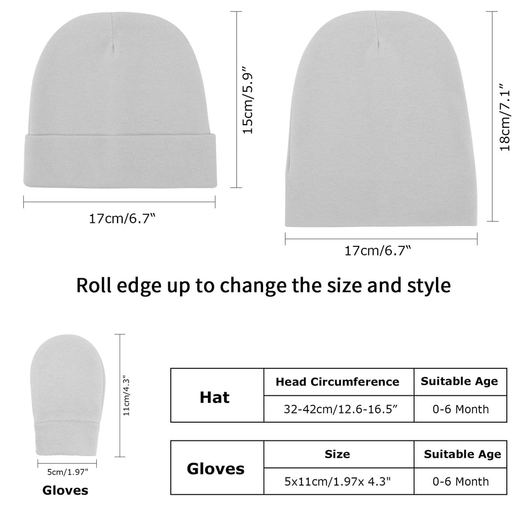 BQUBO Baby Hats and Mittens Infant Cotton Beanie Gloves No Scratch Set Newborn Hospital Hat for Boys Girls
