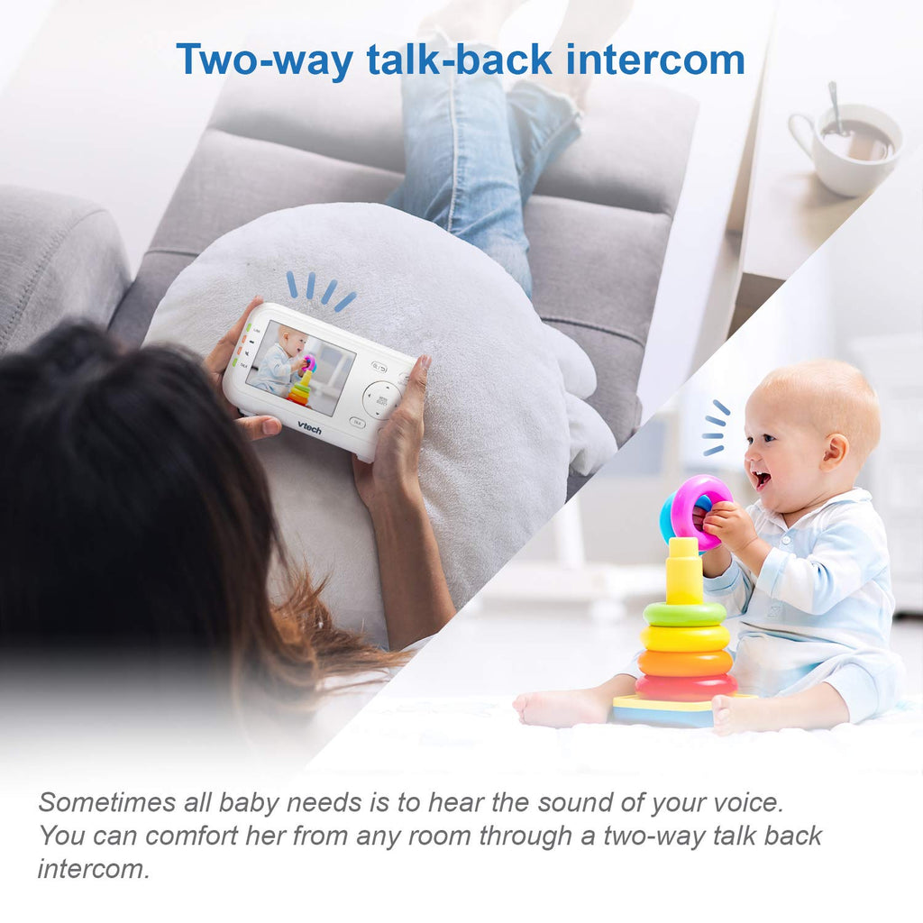 VTech Baby Monitor No WiFi – 19Hr Video Battery, 1000ft Range, Night Vision, Two-Way Talk, Temperature Sensor, Sound-Activated Screen, Lullabies | VM819