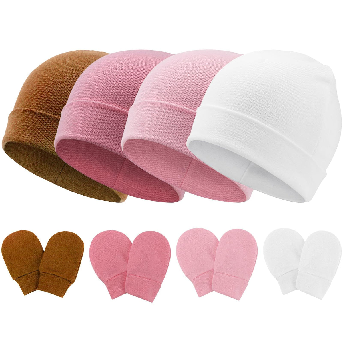 BQUBO Baby Hats and Mittens Infant Cotton Beanie Gloves No Scratch Set Newborn Hospital Hat for Boys Girls
