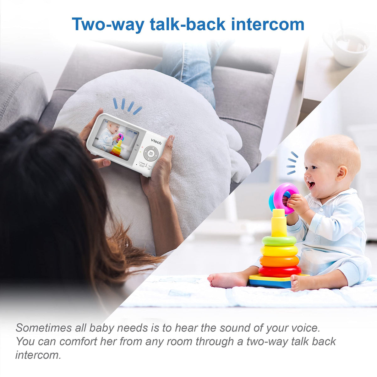 VTech Baby Monitor No WiFi – 19Hr Video Battery, 1000ft Range, Night Vision, Two-Way Talk, Temperature Sensor, Sound-Activated Screen, Lullabies | VM819