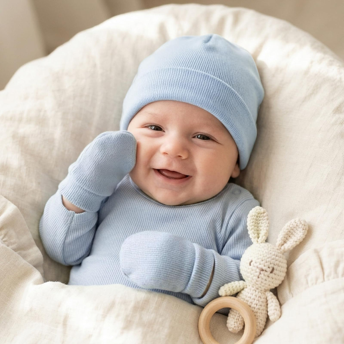 BQUBO Baby Hats and Mittens Infant Cotton Beanie Gloves No Scratch Set Newborn Hospital Hat for Boys Girls