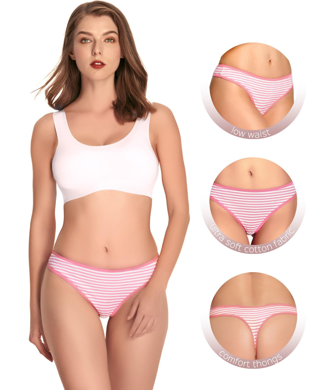 ANZERMIX Women's Breathable Cotton Thong Panties Pack of 6