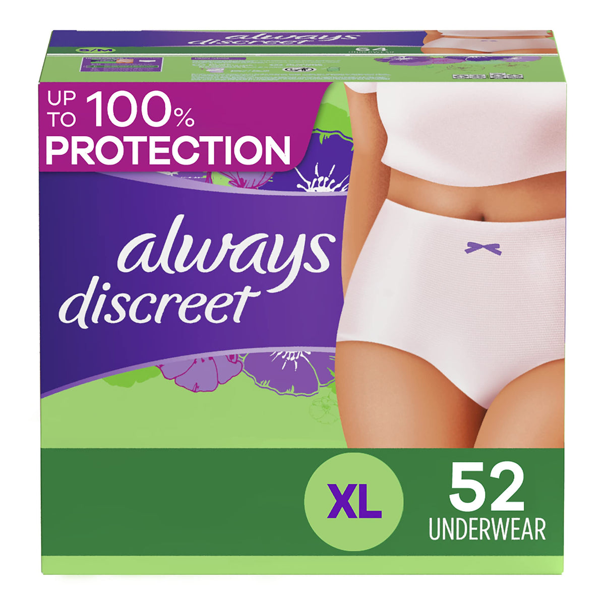 Always Discreet Adult Diapers for Women, Incontinence Underwear, Postpartum Essentials, Disposable Briefs, Max Absorbency, Bladder Leak Protection, Small/Medium, 32ct