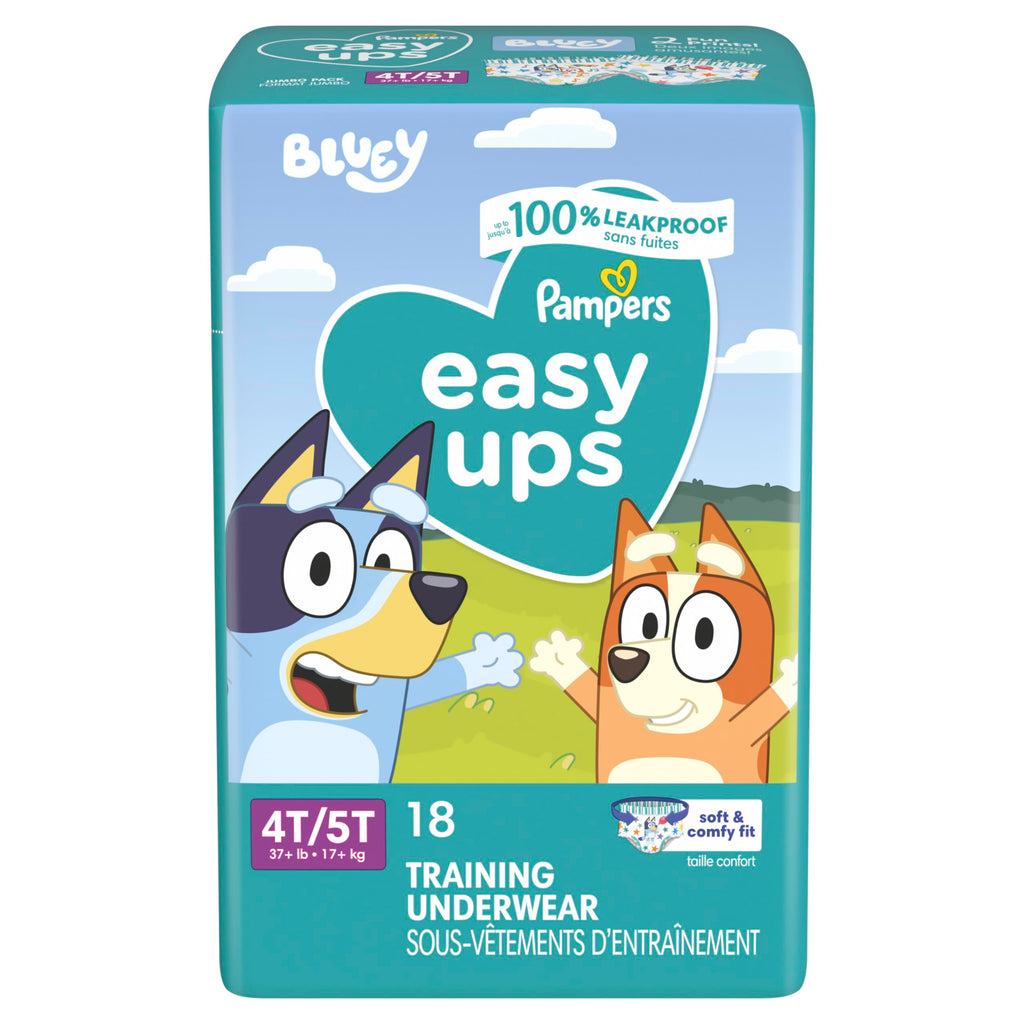 Easy Ups Girls & Boys Potty Training Pants, Size 4 (2T-3T), 140 Count, Bluey Absorbent Pull Up Training Underwear, Up to 100% Leakproof Day and Night, Hypoallergenic