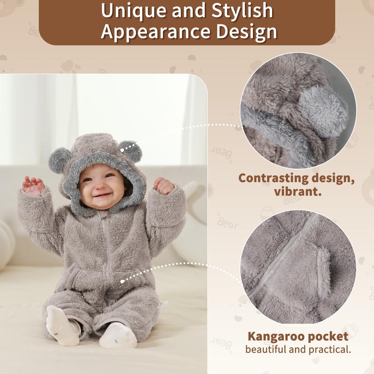 AiWMGL Newborn Baby Bear Outfit Suit With Fold-Over Mittens Footies Girls Boys Winter Fleece Clothes Hooded Romper Snowsuit
