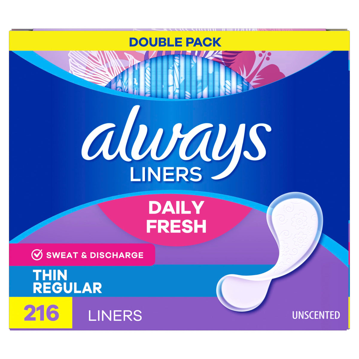 Always Panty Liners for Women Thin No Feel Protection Daily Liners, Regular, Unscented, 162 Count