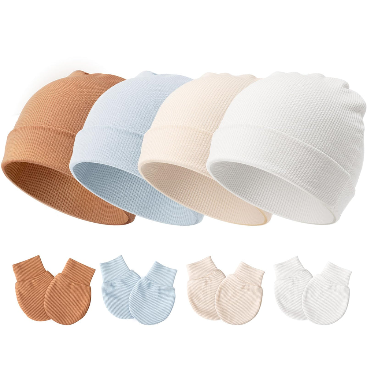 BQUBO Baby Hats and Mittens Infant Cotton Beanie Gloves No Scratch Set Newborn Hospital Hat for Boys Girls