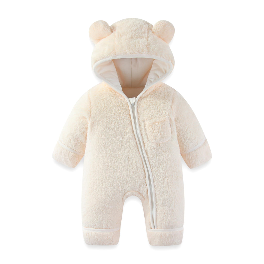 AiWMGL Newborn Baby Bear Outfit With Fold-Over Mittens and Footies Girls Boys Winter Fleece Clothes Hooded Romper Snowsuit