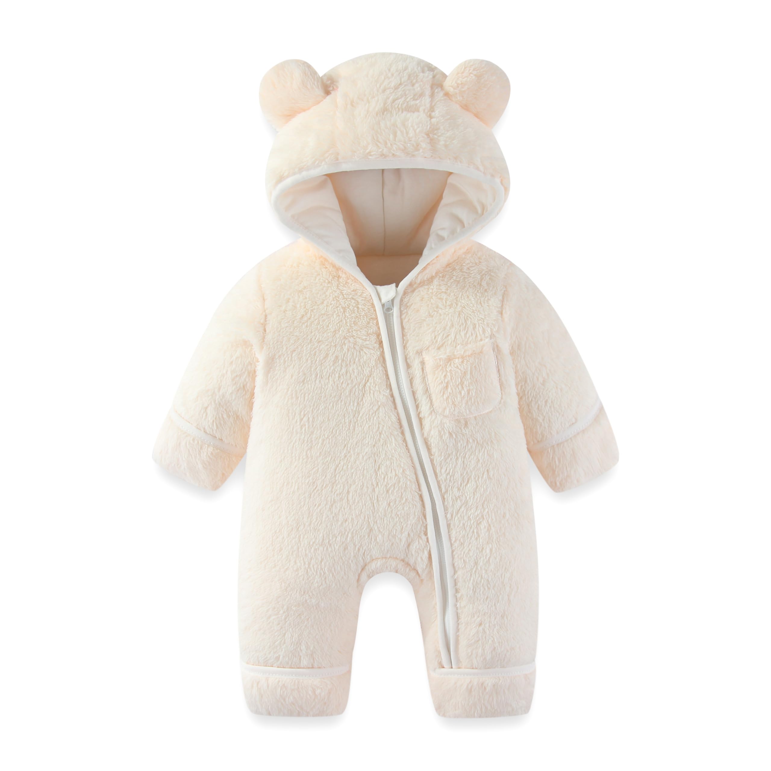 AiWMGL Newborn Baby Bear Outfit With Fold-Over Mittens and Footies Girls Boys Winter Fleece Clothes Hooded Romper Snowsuit