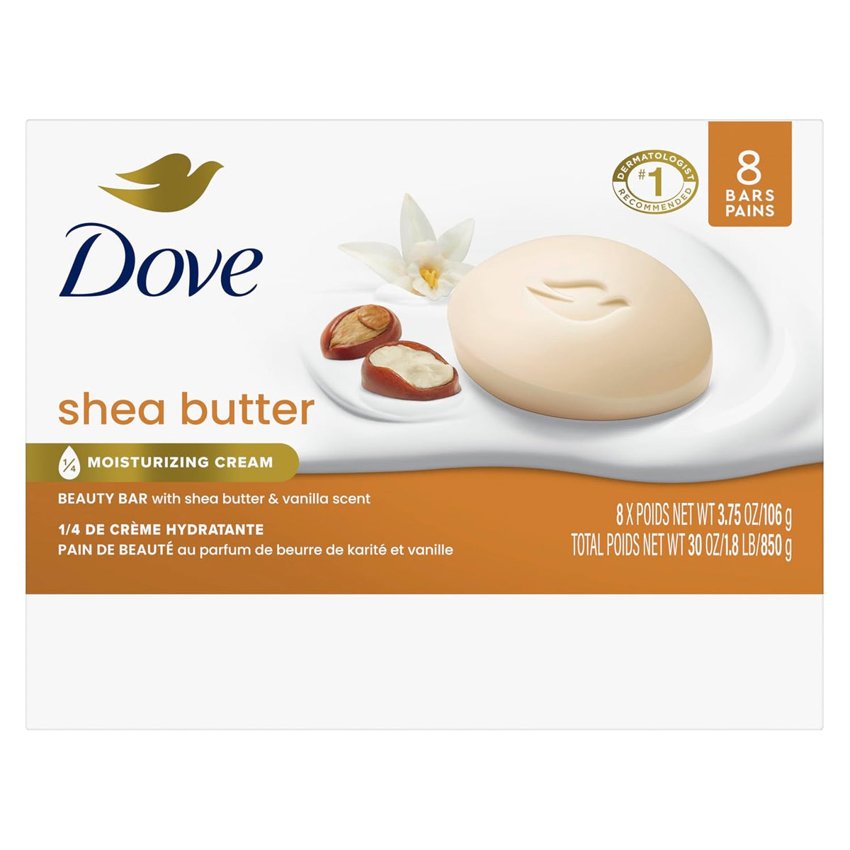 Dove Shea Butter Beauty Bar Soap 8 Count, Cleanser, 3.75 oz I beauty bar