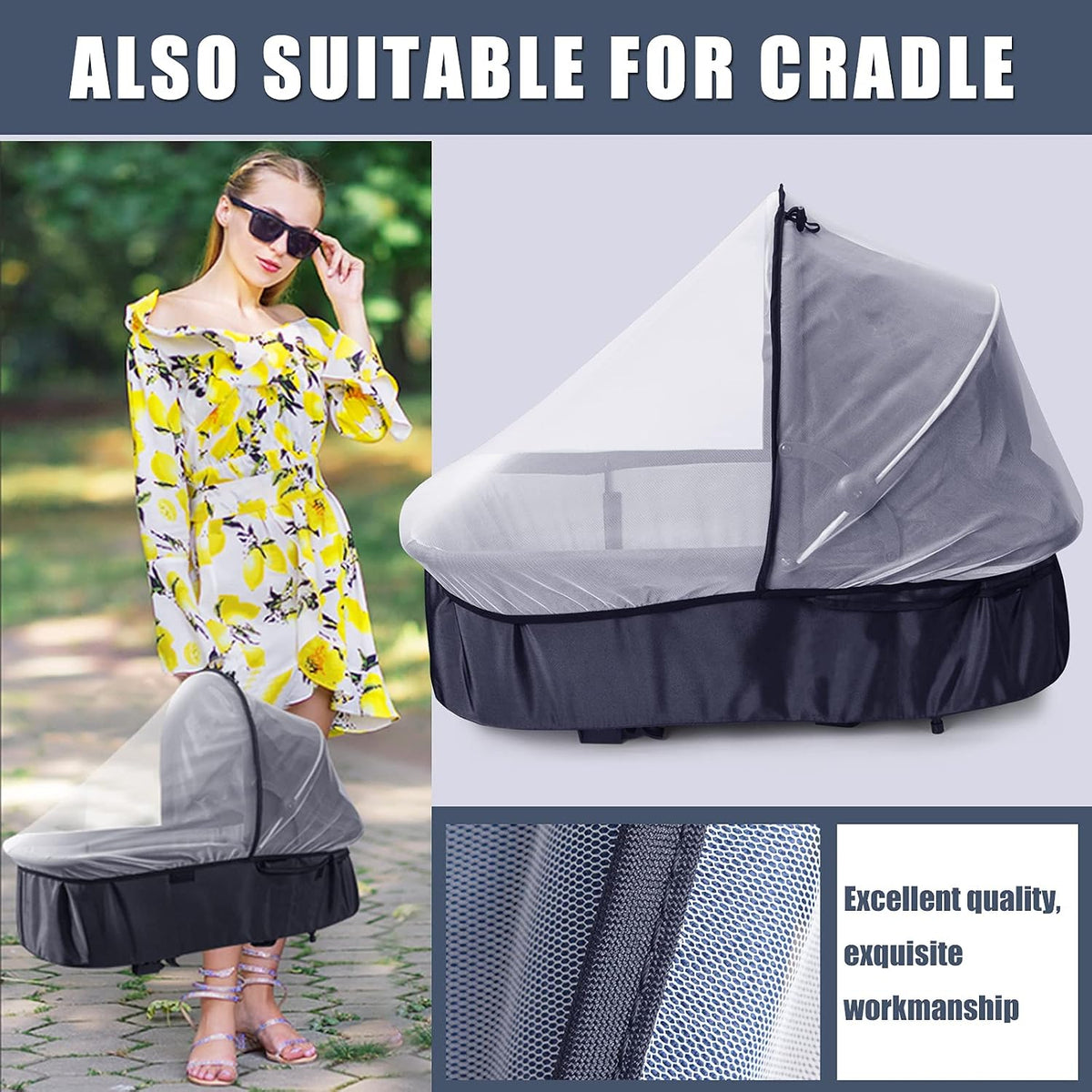 Sysmie Baby Mosquito Net for Infant Car Seat and Doona Stroller, White