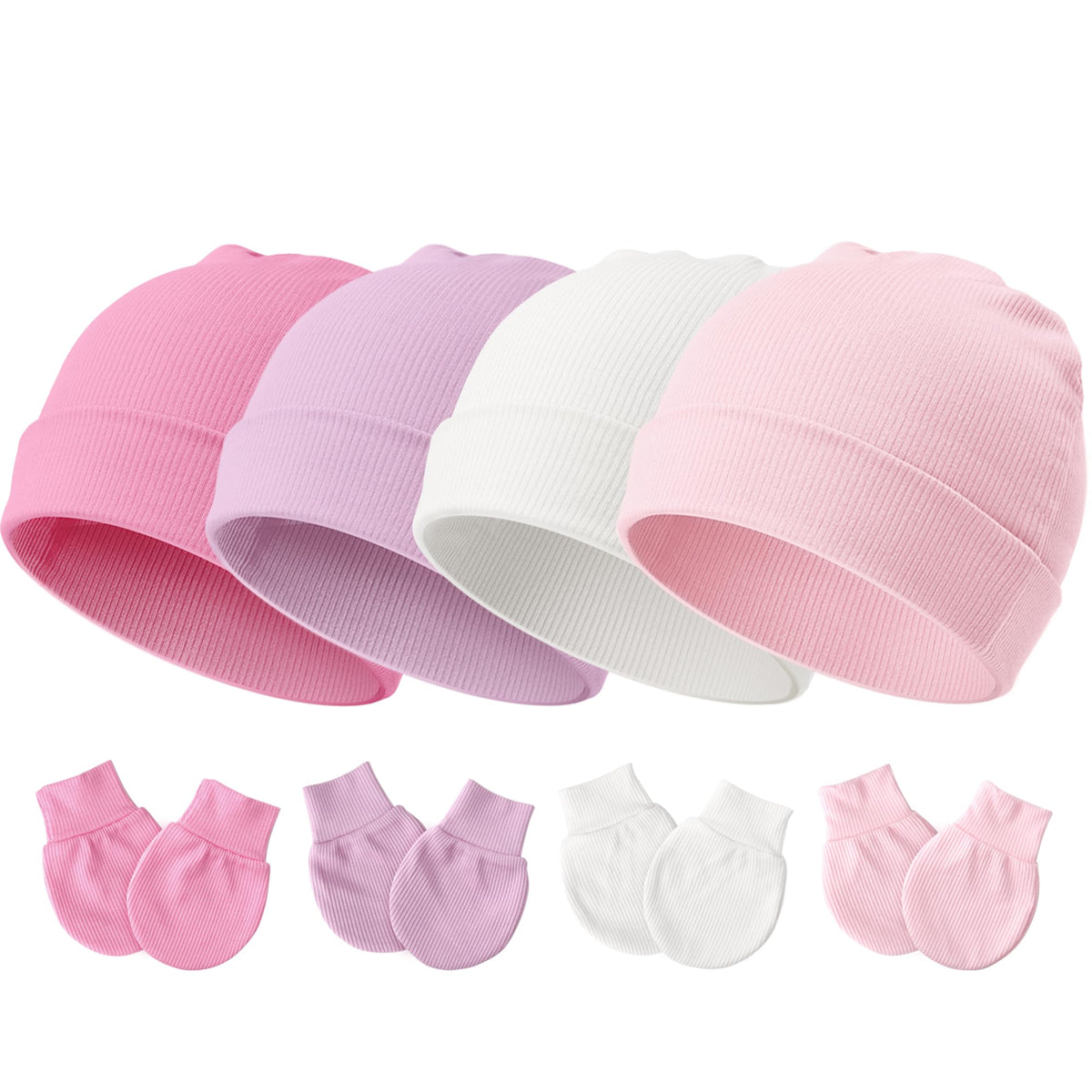 BQUBO Baby Hats and Mittens Infant Cotton Beanie Gloves No Scratch Set Newborn Hospital Hat for Boys Girls