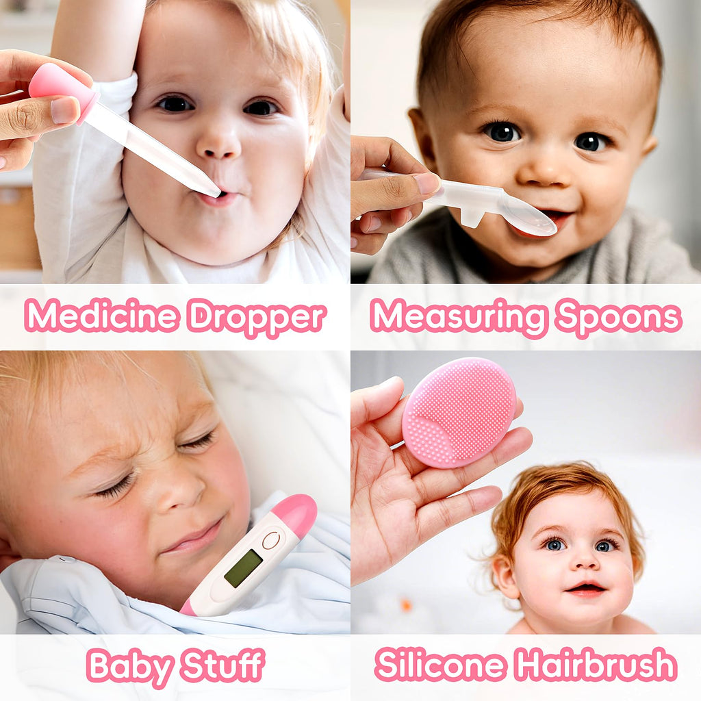 Baby Grooming Kit, Infant Safety Care Set with Hair Brush Comb Nail Clipper Nasal Aspirator,Baby Essentials Kit for Newborn Girls Boys (Grey White)
