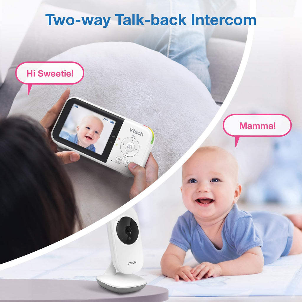 VTech Baby Monitor No WiFi – 19Hr Video Battery, 1000ft Range, Night Vision, Two-Way Talk, Temperature Sensor, Sound-Activated Screen, Lullabies | VM819